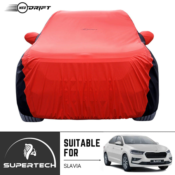Neodrift® - Car Cover for SEDAN Skoda Slavia-#Material_SuperTech (₹5999/-)#Color_Red+Black
