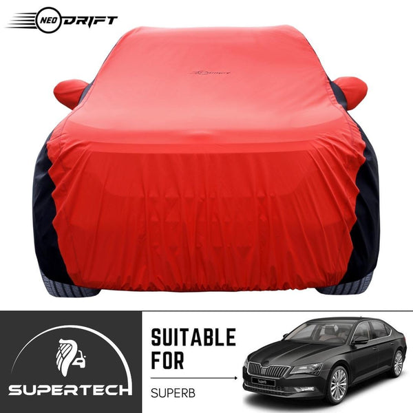 Neodrift® - Car Cover for SEDAN Skoda Superb-#Material_SuperTech (₹5999/-)#Color_Red+Black