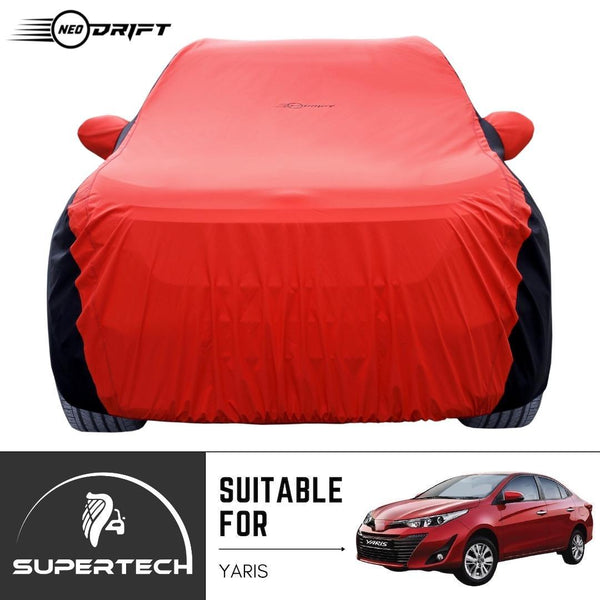 Neodrift® - Car Cover for SEDAN Toyota Yaris-#Material_SuperTech (₹5999/-)#Color_Red+Black