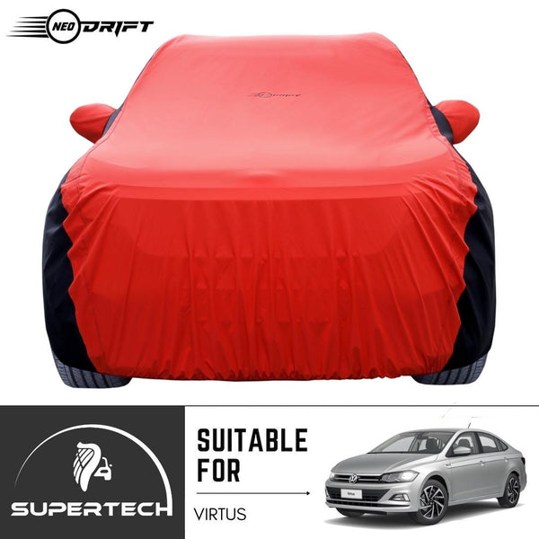 Neodrift® - Car Cover for SEDAN Volkswagen Virtus-#Material_SuperTech (₹5999/-)#Color_Red+Black