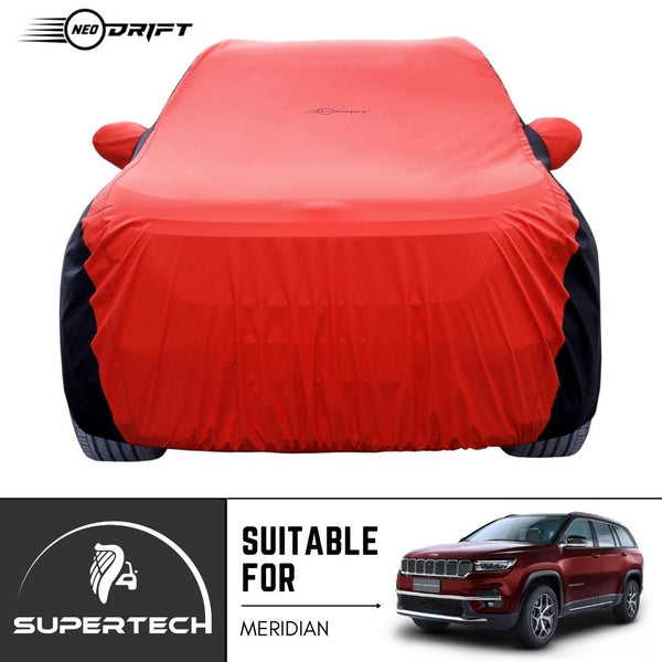 Neodrift® - Car Cover for SUV Jeep Meridian-#Material_SuperTech (₹6499/-)#Color_Red+Black