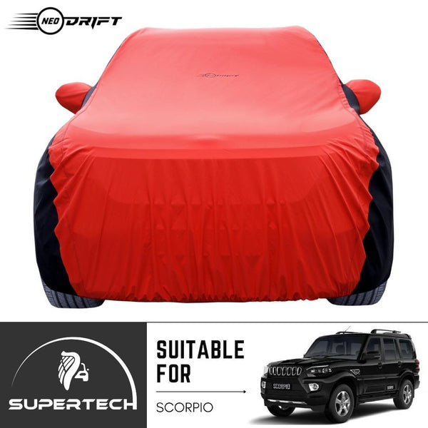 Neodrift® - Car Cover for SUV Mahindra Scorpio/Scorpio Classic-#Material_SuperTech (₹6499/-)#Color_Red+Black