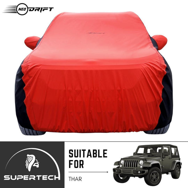Neodrift® - Car Cover for SUV Mahindra Thar-#Material_SuperTech (₹6499/-)#Color_Red+Black