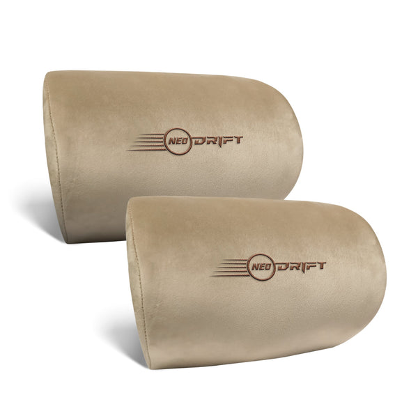 Neodrift® Neck Cushions for Neck Support in Car/Office Seat-#Style_CurveNeck (Set of 2)#Color_Beige CN