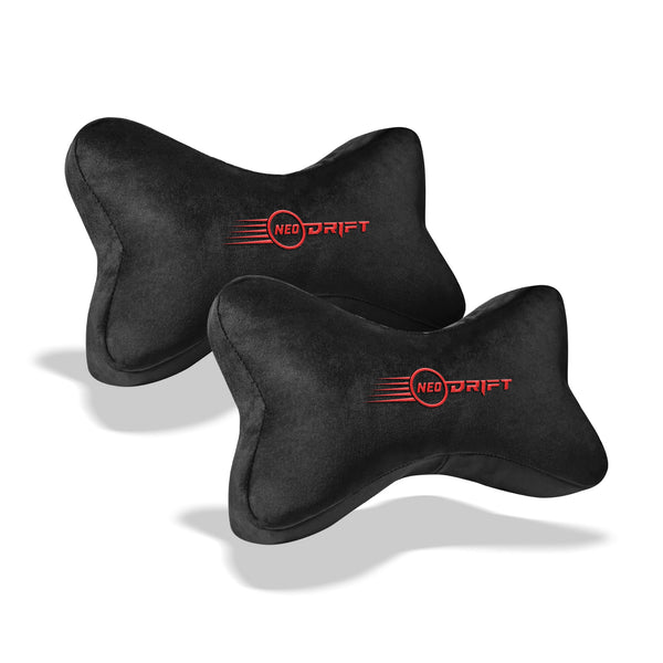 Neodrift® Neck Cushions for Neck Support in Car/Office Seat-#Style_NeckBone (Set of 2)#Color_Black-Red NB