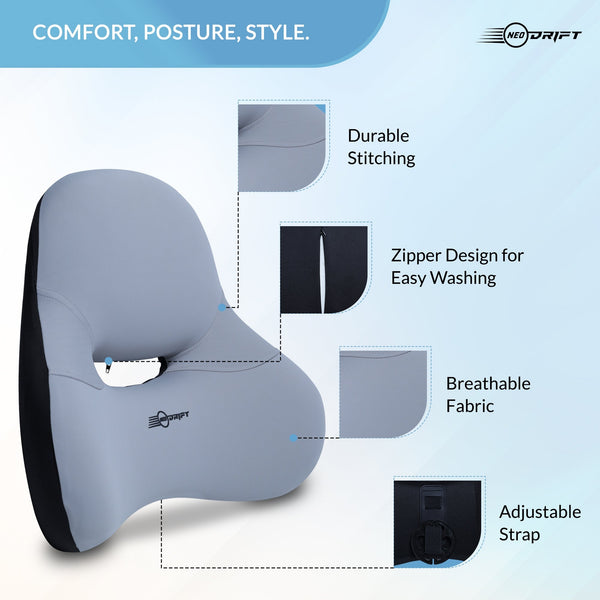 Neodrift® Orthopaedic Back Cushions for Back Support in Car/Office/Home Seat-#Style_OrthoFlow Pro#Color_Grey OF Pro