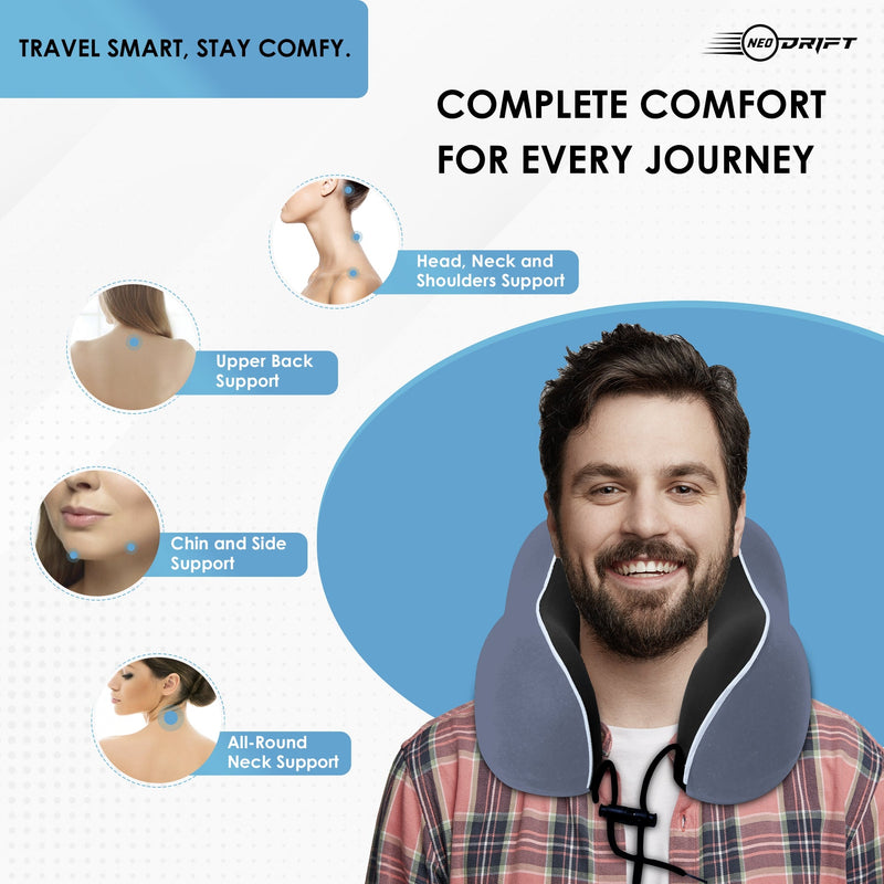 Neodrift Travel Pillow Cushions for Comfortable Sleep & Neck Support (Car, Plane)