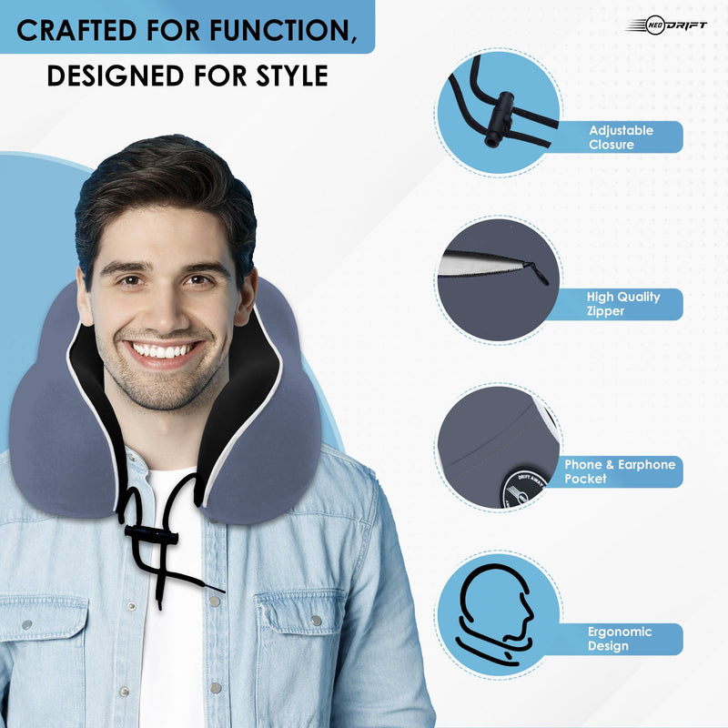 Neodrift Travel Pillow Cushions for Comfortable Sleep & Neck Support (Car, Plane)