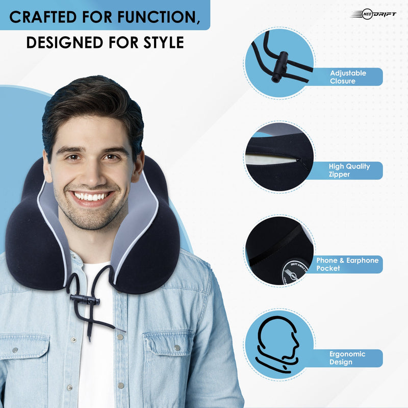 Neodrift Travel Pillow Cushions for Comfortable Sleep & Neck Support (Car, Plane)