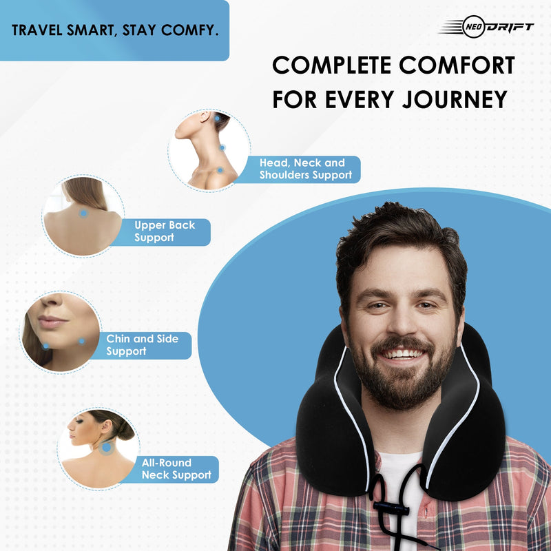 Neodrift Travel Pillow Cushions for Comfortable Sleep & Neck Support (Car, Plane)