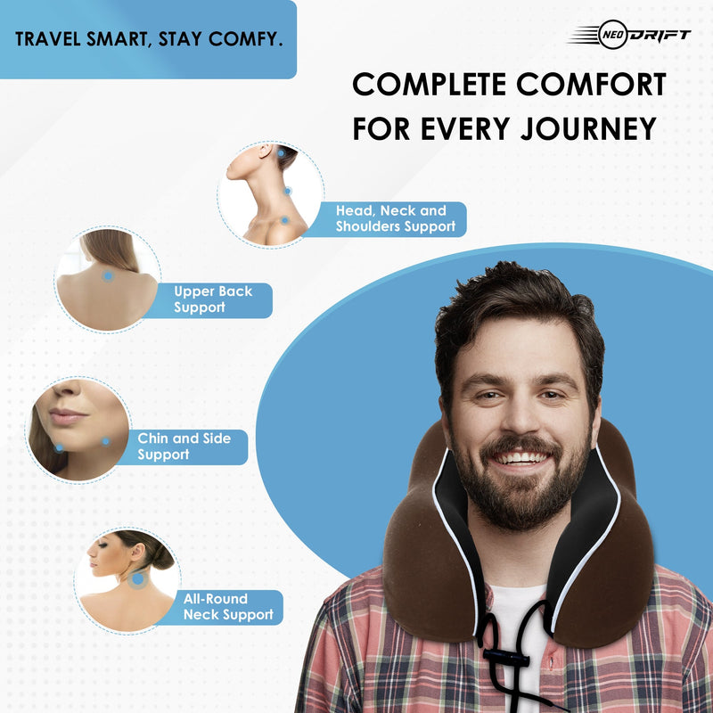 Neodrift Travel Pillow Cushions for Comfortable Sleep & Neck Support (Car, Plane)