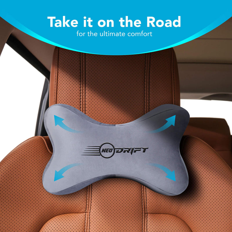 Neodrift® 'NeckBone' - Memory Foam Cushion for Neck Support in Car/Office Seat (Set of 2)
